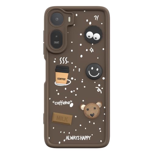 Image of Pikkme Back Cover for Redmi A7 Pro /Poco C85x 5G | 3D Bear Silicone Cute & Fun Coffee Cartoon | Full Body Protection Bumper Case (Brown)