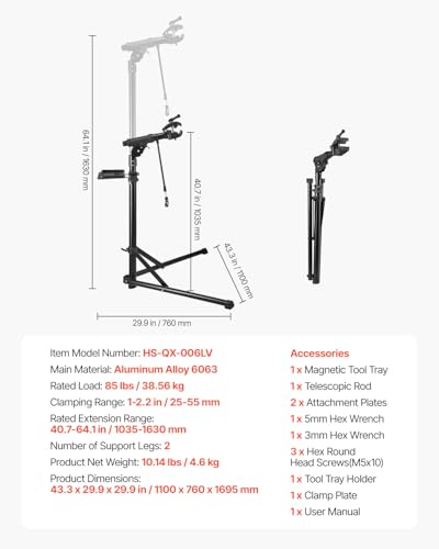 Image of VEVOR Bike Repair Stand, 85 lb Heavy-duty Bicycle Work Stand with 40.7-64.1 in Adjustable Height & Magnetic Tool Tray, Foldable Bicycle Maintenance Rack, Shop Home Mechanics for Mountain & Road Bike