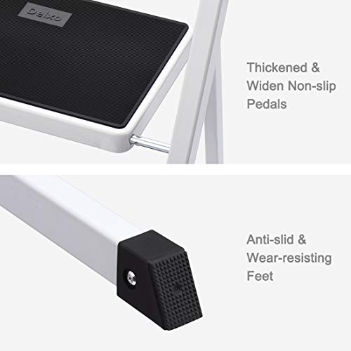 Delxo 2 Step Stool,2 Step Folding Step Stool with Handgrip, Lightweight But Heavy Duty 2 Step Ladder Multi-Use for Household, Kitchen and Office Portable 2 Step Steel Ladder 330lbs White (2 Feet)