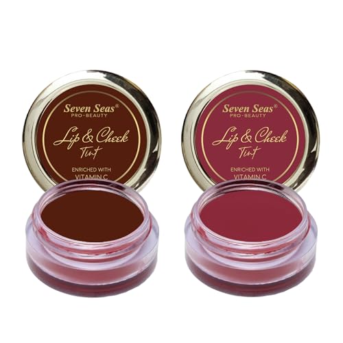 Image of Seven Seas Lips & Cheek Tint Combo Pack of 2 | Matte Natural Blush for Women | Lip Tint with Vitamin E | Nourishing Cheek Tint (Maroon, Mandy)