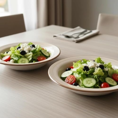 Image of Pasta Bowl Set of 2 | 7 Inch, Deep Soup & Salad Serving Plates | Microwave & Dishwasher Safe Big Bowl | Stylish Kitchen Tableware for Pasta, Soup & Everyday Dining (2, Beige)