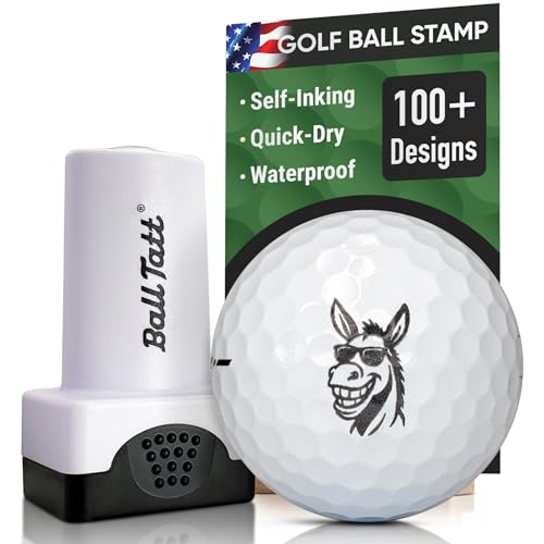 Ball Tatt - Golf Ball Stamp - Self-Inking Marker - Quick-Dry Permanent Marking Tool No Leaks or Refills Reusable & Waterproof Golfing Stamper - Ideal Gift for Golfers Dads Retirement (Donkey)