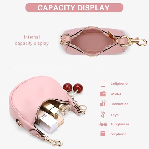 Image of JQWSVE Small Top Handle Bags for Women Mini Purses Cute Ladies Handbags Crescent Mini Crossbody Bags with Cherry