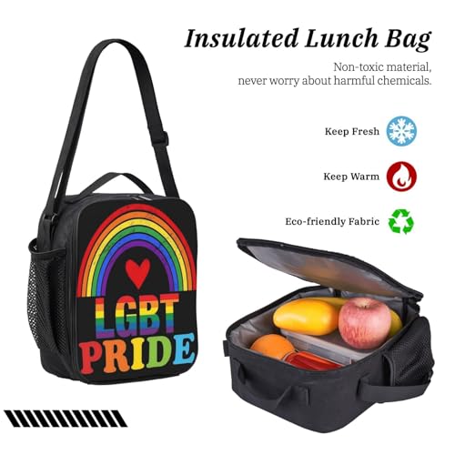 LGBT Rainbow Gay Pride Love Heart 17 Inch Backpack Sets Lunch Bag Lightweight Daypack for Men Women 3Pcs4