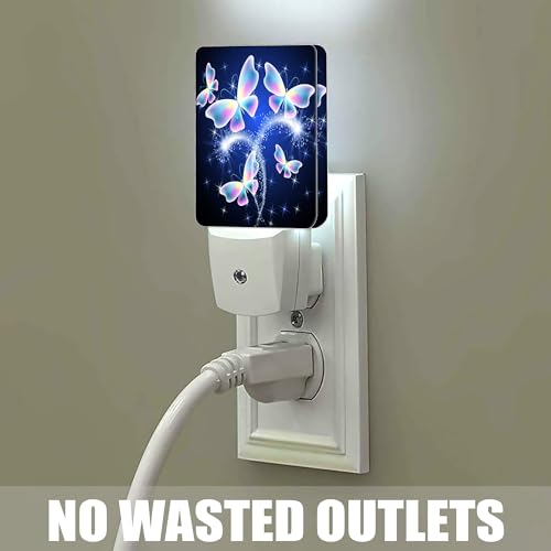 Image of Transparent Butterfly Night Light, Glowing Firework Night Lights Plug into Wall Decor for Bedroom, Bathroom, Hallway, Kitchen, Dusk to Dawn Sensor Nightlights for Boys Girls Women Men Room Gifts