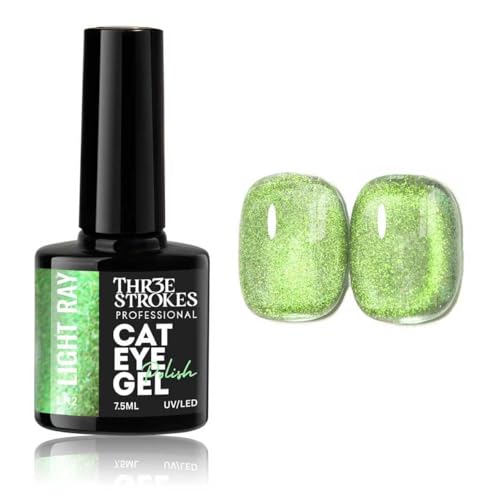 Image of THR3E STROKES Cat Eye Gel Nail Polish Set for Pink Brown Glitter Holographic Cat Eye, Salon Gel Manicure and Nail Art DIY at Home, Bright Moonlight (LIGHT RAY)