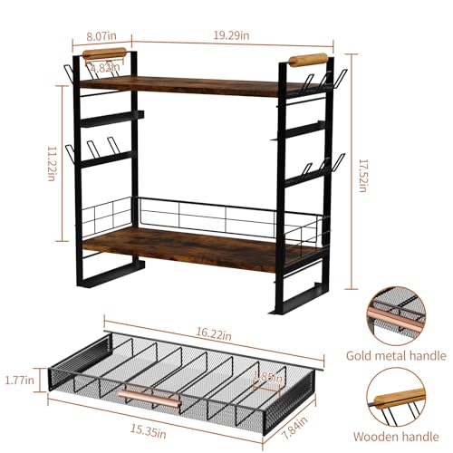 Couwilson Coffee Bar Station Organizer for Countertop - 32 Pod for K Cup Holder with Drawer and 12 Mug Holder, 3 Tier Coffee Bar Accessories (Black, 3-Tier with 1 drawer) — view 2