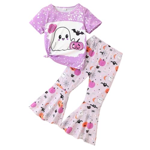 Image of Ayzozuy Kids Toddler Girl Clothes Letter Print Graphic Top + Leopard Print Flare Leg Pants 2PC Summer Clothing Set