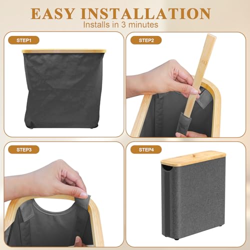 30L Toilet Paper Storage Basket with Lid, Hold Up to 16 Rolls, Slim Bamboo Toilet Paper Basket Holder Bin Container, Bathroom Accessories Organizer, Grey - Image 7