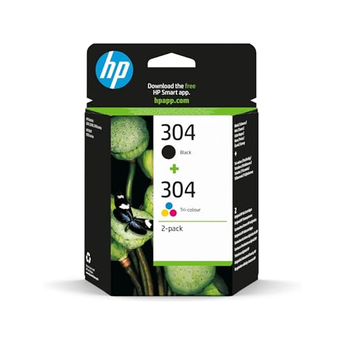 HP 304 3JB05AE - Pack de 2 Cartuchos de Tinta Originales Negro y Tricolor, compatible con impresoras de inyección de tinta HP DeskJet 2620, 2630, 3720, 3730, 3750, 3760, HP Envy 5010, 5020, 5030