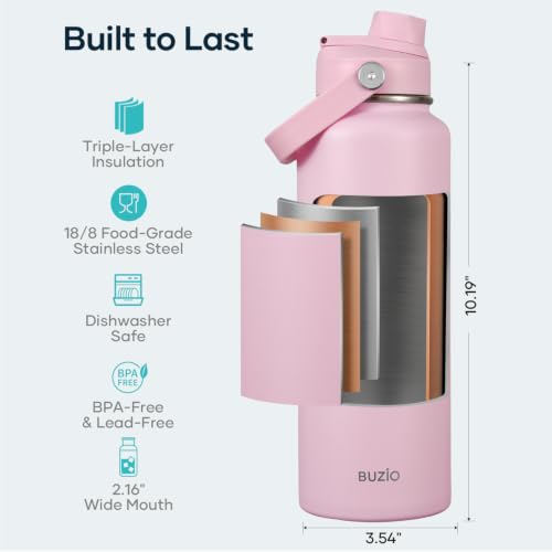 Image of BUZIO Triple Wall Vacuum Water Bottle with Dust-Proof Straw & Spout Lids