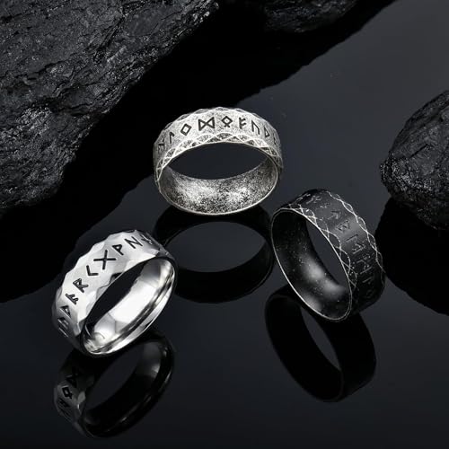 Image of squishy Titanium Ring for Men, Viking Rune Engraved Ring for Men, Nordic Mythology Inspired Jewelry, Unisex Viking Jewelry for Daily