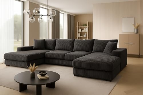 A&J MöbelLand Ecksofa VIENA 328x182 cm mit Schlaffunktion, Bonellfederkern und Bettkasten in Blaugrau – modernes Schlafsofa mit Stauraum A&J MöbelLand Ecksofa VIENA 328x182 cm mit Schlaffunktion, Bonellfederkern und Bettkasten in Blaugrau – modernes Schlafsofa mit Stauraum