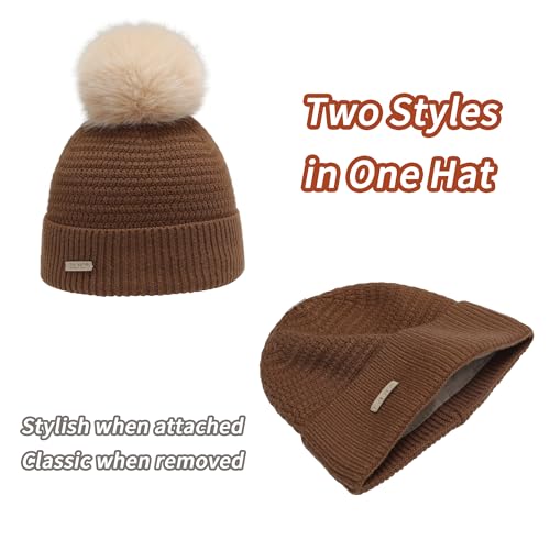 ZLYC Kids Winter Hats for Girls Boys Pom Pom Beanie Hat Cotton Lined Knitted Cap4
