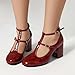Bviennic Womens Block Heel Ankle Strap Round Toe Court Shoes Fashion Party Red Size 6 US/37