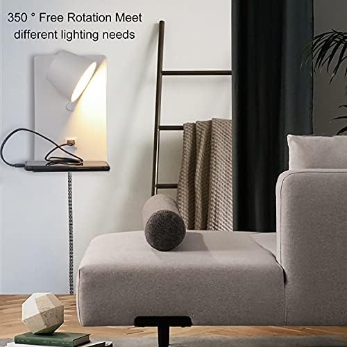 Plug in Wall Lights 6W LED Warm Lighting, White Wall Lamps with USB Port/Shelf for Bedside Reading 350 Degrees Rotation Mounted Fixture for Bedroom,Living Room, Office Hotel, Kids Room-Length 5.51” 2 41u9deri6RL. AC