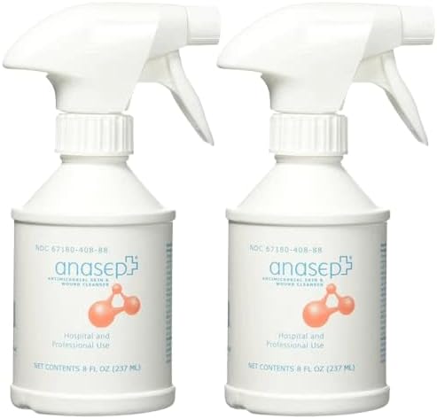 Anasept - Spray para la piel y heridas, botella de 8 onzas con pulverizador para dedos (paquete de 2) aerosol para heridas, enjuague estéril,