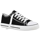  stiefelparadies Sportliche Herren Sneakers Low Flache Turnschuhe Stoffschuh Ösen 110949 Schwarz Cabanas 44 Flandell