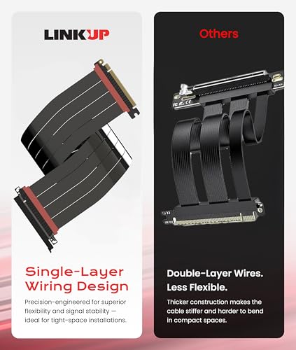 Image of LINKUP PCIE 5.0 Riser Cable | for Vertical GPU Mount | Straight | Graphics Card GPU Ready | Usable with PCIe 4.0 & RX9070 / RTX5090 | 40cm (Total Length: 44cm)