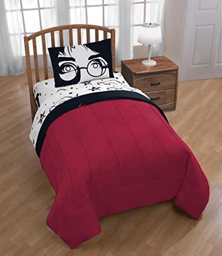 Image of Jay Franco Harry Potter Always 5 Piece Full Bed Set - Includes Reversible Comforter & Sheet Set - Bedding Features Harry Potter Glasses - Super Soft Polyester (Official Harry Potter Product)