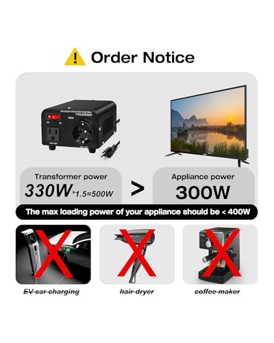 Image of Yinleader 110v to 220v European Voltage Converter Transformer 500W | Step Up Converter 110 /120 Volt to 220 /230 /240 Volt or Step Down 220 to 110,[110V US Power Cord Included Only, No 220V Cord]