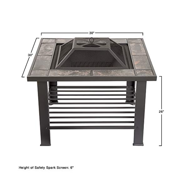 Pure Garden 50-104 Table – 30-Inch Square Wood Burning Bonfire Pit with Marble Edge, Spark Screen, Tile Fire Bowl Cover, Log Poker (Black) - Image 8