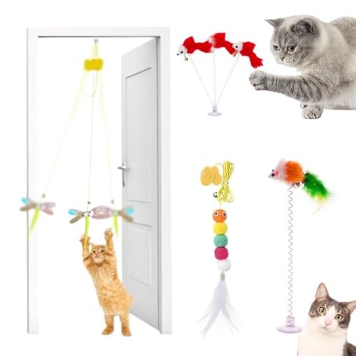 Kit 2 Brinquedo Para Gato Elástico Pendura Porta Ratinho Mola com ventosa