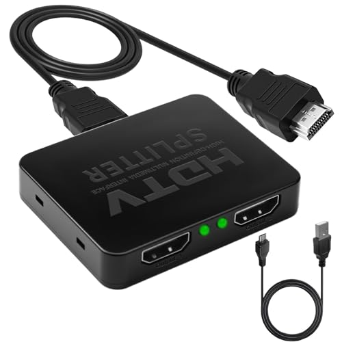 HDMI Splitter 1 in 2 Out 4K HDMI Splitter for Dual Monitors with Power Cable for MacBook PS4 HD Xbox Sky Box Fire Stick HDTV Projector for Home Theater/Gaming/Office (Only Mirror, Not Extend)