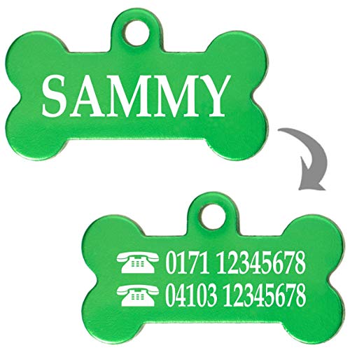 Ibera gifts - Hundemarke mit Gravur - Personalisierte Hundemarke in Knochenform für kleine und mittelgroße Haustiere - Hundemarke personalisiert aus Aluminium