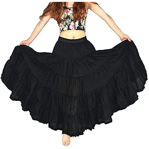 YSJERA Women's Cotton 5 Tiered A Line Pleated Maxi Skirt Long Boho Gypsy Dance Skirts (One Size,Black) Cover