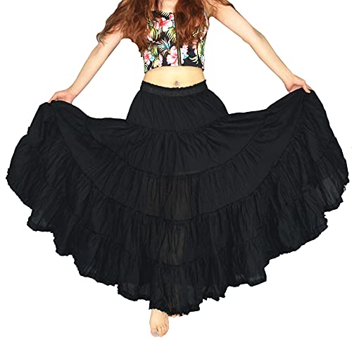 Women's Cotton 5 Tiered A Line Pleated Maxi Skirt Long Boho Gypsy Dance Skirts
