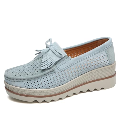 Image of Women's Leather Platform Loafers Faux Suede Comfort Moccasins Comfortable Thick Soled Breathable Loafers