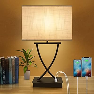 OYedis 3-Way Dimmable Touch Control Medium Table Lamp with Type C/USB Charging Port and 1 AC Outlet White Shade 21.38" Bedside Nightstand Lamp for Bedroom Living Room Office and Hotel Bulb Included
