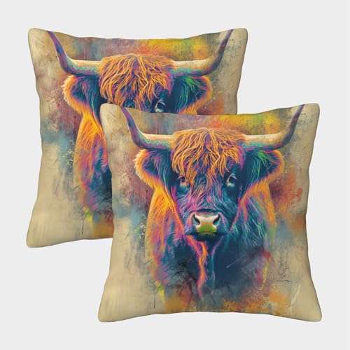 Ganado de Highland Funda De Cojín De Sofá Juego De 2 Moderna Decoración Fundas De Almohada con Cremallera Oculta para del Hogar Sofá Cama del Coche 45x45cm