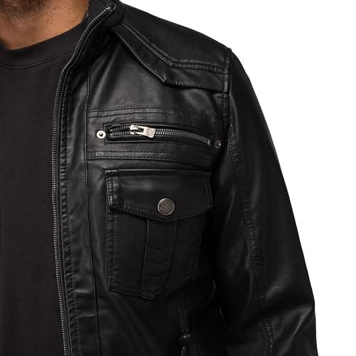 Image of X-Ray Men's Slim Fit Faux-Leather Moto Jacket with Removable Hood