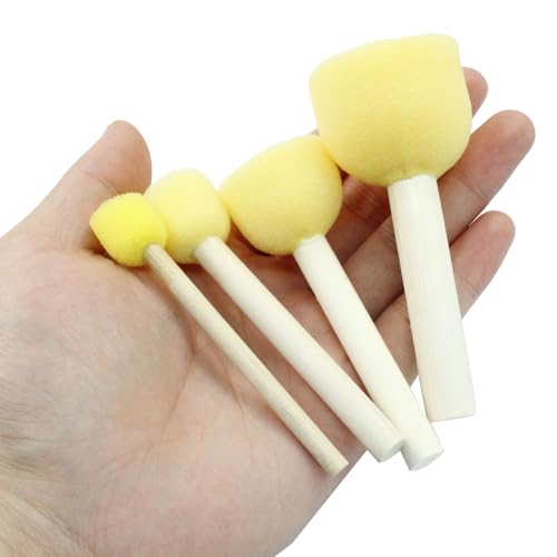 Marvexi 20 Pcs Round Sponge Brush Paint Set 4 Assorted Sizes Foam Sponge Wood Handle Paint Brush Set for Painting Crafts DIY Painting Tools(4 Sizes)