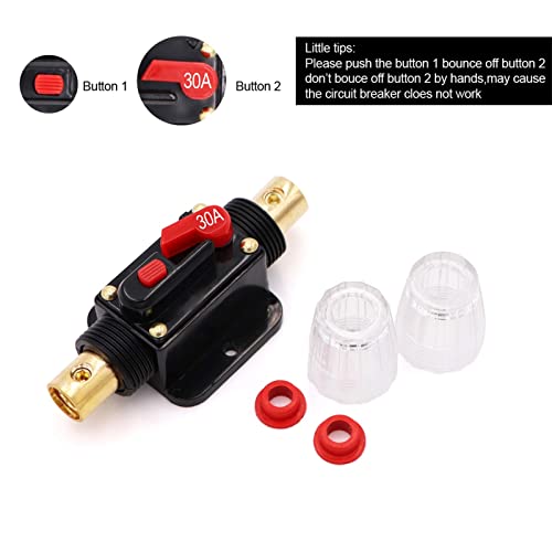 30A Audio Inline Circuit Breaker 12V, High Voltage Stereo Fuse Holder 30amp with Manual Reset for Car Audio RV Home Marine Boat Truck,with Heavy Duty Wire Lugs(4 * 3/8 AWG)
