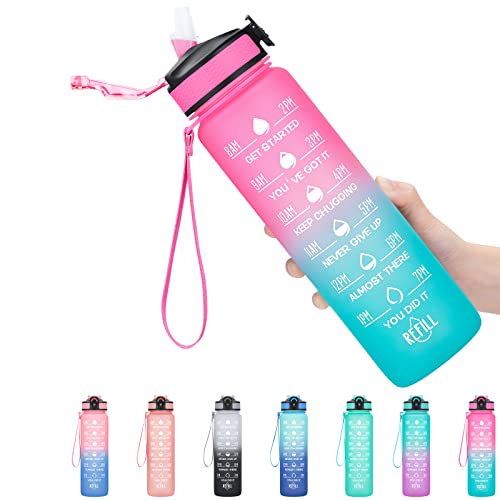 Image of 1 litre Motivational Fitness Sport Water Bottle with Straw & Time Maker, Leak-proof, BPA-free, Tritan, Toxin Free Plastic Drink Bottle Design for Girls, Boy, Cycling, School & Office