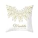 Lieson Housse de Coussin 50x50, Coussin Décoratif Canapé Blanc Or Coussin Moderne de Salon Mandala Luxury Design, Polyester