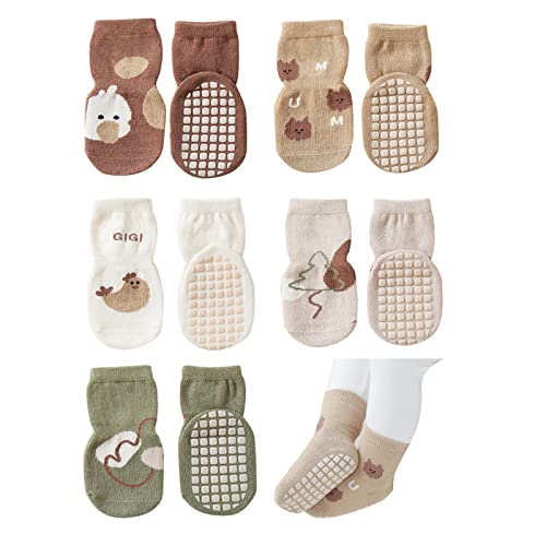 Suxgumoe Rutschfeste Socken f&uuml;r Baby, 5 Paar M&auml;dchen Jungs Anti Rutsch Kinder Rutschfeste Socken Sportsocken Stoppersocken f&uuml;r Babies Toddlers and Kids