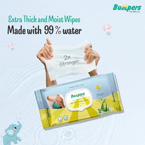 Image of Bumpers Baby Wipes | 99% Water Based | Alcohol & Paraben Free | Extra Thick | Safe for Sensitive Skin| 72 Counts /Pack (Set of 2) (144 Wipes)