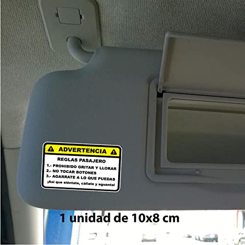 Pegatina impresa Atención 10x5cm para coches normas del pasajero