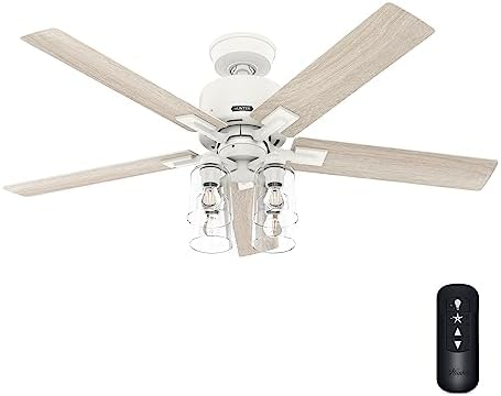 Hunter 52 inch Indoor Ceiling Fan with LED Lights and Remote Control - White Smart Ceiling Fan, Standard Mount, 5 Blades, For Bedroom, Living Room, or Kitchen, Quiet - Techne 52312, Matte White