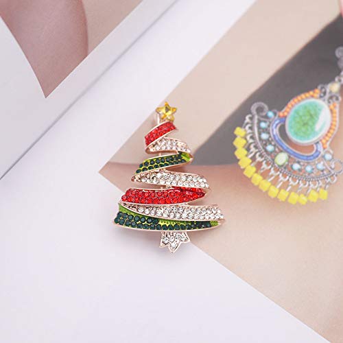 Image of Christmas Brooch Pins Crystal Christmas Tree Snowflake Jingle Bell Reindeer Enamel Brooches Holiday Party Gift for Women
