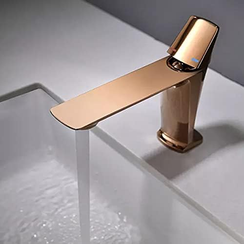Image of BASSINO Small Size Brass Bathroom Sink Wash Basin Mixer Tap Single Handle Hot & Cold Waterfall Lavatory Sink Faucet for Living Room & Bathrooms (Rose Gold)