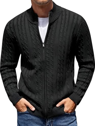 Image of TYSORT Men's Cotton Full Sleeve High Neck Full Zipper Sweater for Men, Cable Knitted Cardigan for Men