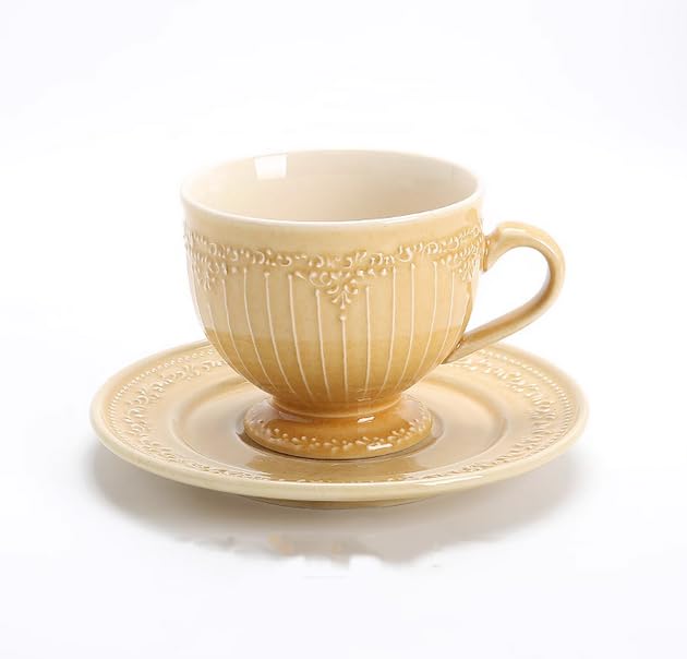 Set di tazze e piattini da caffè e tè in ceramica set di tazze da caffè e piattini in ceramica gialla piatto per tazza da latte e succo regali di compleanno per ufficio e casa