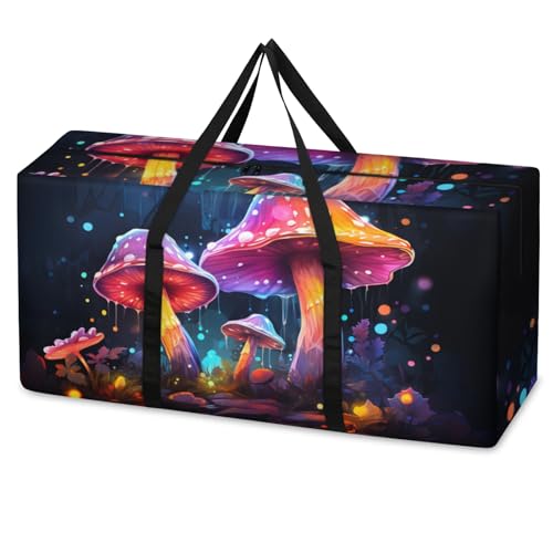 Bright Mushrooms Extra Large Moving Bags Heavy Duty Storage Bags Artistic Mushrooms Cloth Wrap Around Handles Double Zipper Reusable Convenient Foldable Storage Tote for Travel Camping Space Save