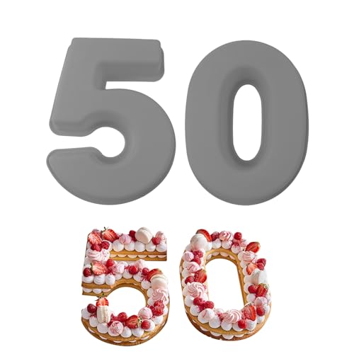 MytaYt 2 moldes gruesos de silicona con 50 números grandes para cumpleaños de 10 pulgadas, 25 cm, para hacer tartas de cumpleaños extragrandes