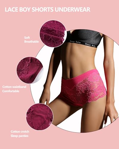 Image of Sexy Underwear For Women, Plus Size Lace Boyshorts Panties Soft Boxers Panty With Cotton Crotch, 6 Pack